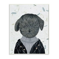 Stupell Industries Hipsterska Pudlica za pseću jaknu smiješna slika za životinje zidna ploča Melissa Wang, 13 19