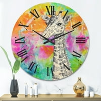 Designart 'Monochrome žirafa crtanje na svijetloj dugi' Dječiji umjetnički drveni zidni sat