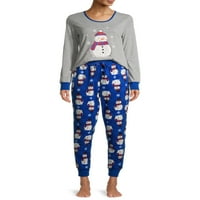 Odgovarajuća porodična Božićna pidžama ženska i ženska Plus Size Snowman 2-dijelni Set