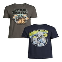 Star Wars muške i velike muške Grogu i Mandalorijanske grafičke majice, 2 pakovanja, veličine s-3XL