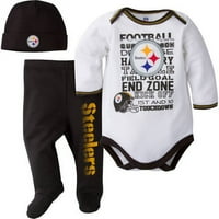Pittsburgh Steelers Baby Boys bodi, komplet odjeće za pantalone i kapu, 3 komada