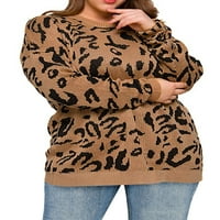 Ženski džemperi s Leopardovim printom Plus Size Casual Crew vrat pleteni pulover Tunic topovi za žene
