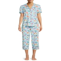 Tajno blago žensko i žensko Plus tradicionalni kratki rukav pleteni zarez ovratnik gornji dio i hlače, 2-dijelni set pidžama