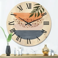 Designart 'Sažetak geometrijski mjesec i Sunce sa listom III' Moderni drveni zidni sat