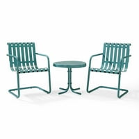 Crosley Gracie Vanjski metalni fotelja Metalni set bijeli - bočni stol i boja stolice: pastel plavi saten