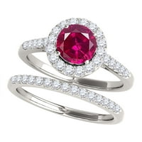 Mauli dragulji za angažovanje prstenova za žene 1. Carat Halo stvorio je rubin i dijamantski mladenac set