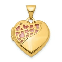 Primal Gold Karat srca od žutog zlata izrezana medaljonom za srce od ružičaste tkanine sa lancem za užad