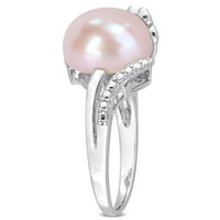 Miabella ženska ružičasta slatkovodna biserna diamond akcent sterling srebrni cvijet split-shank prsten