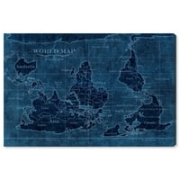 Wynwood Studio 'naopaka Karta Svijeta' karte i zastave zidna umjetnička platna Print - plava, plava, 24 16