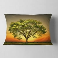 Designart zeleno drvo protiv zalaska sunca - jastuk za bacanje drveća-12x20