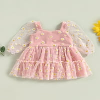 Dječja djevojka princeza A-line haljina Elegantna daisy Ispis dugih rukava mrežasta haljina za tulle za Toddler