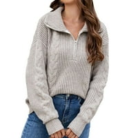 Lovskoo ženski zvučni patentni patentni džemperi ženski jesenski i zimski rever s dugim rukavima, pune boje pletiva zadebljanih džemper