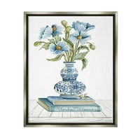 Stupell Industries plavi cvjetni aranžman ukrašena keramika Mrtva priroda slika sjaj siva plutajuća uokvirena