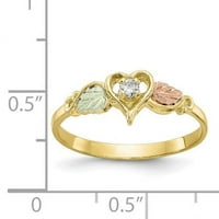 Primal Gold Karat žuto zlato sa Karatnom ružom i zelenim naglaskom Black Hills dijamantski prsten za srce