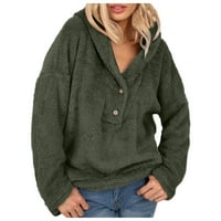 Daznicoo dukserica za ženske dugih rukava dugih rukava s kapuljačom tople tipke HOODIE pulover vojska zelena