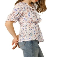 Ženska bluza sa kratkim rukavom sa cvetnim volanima sa V izrezom