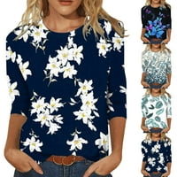 Ženski okrugli vrhovi vrata Ljeto Three Quarter rukava od tiskane majice bluza L